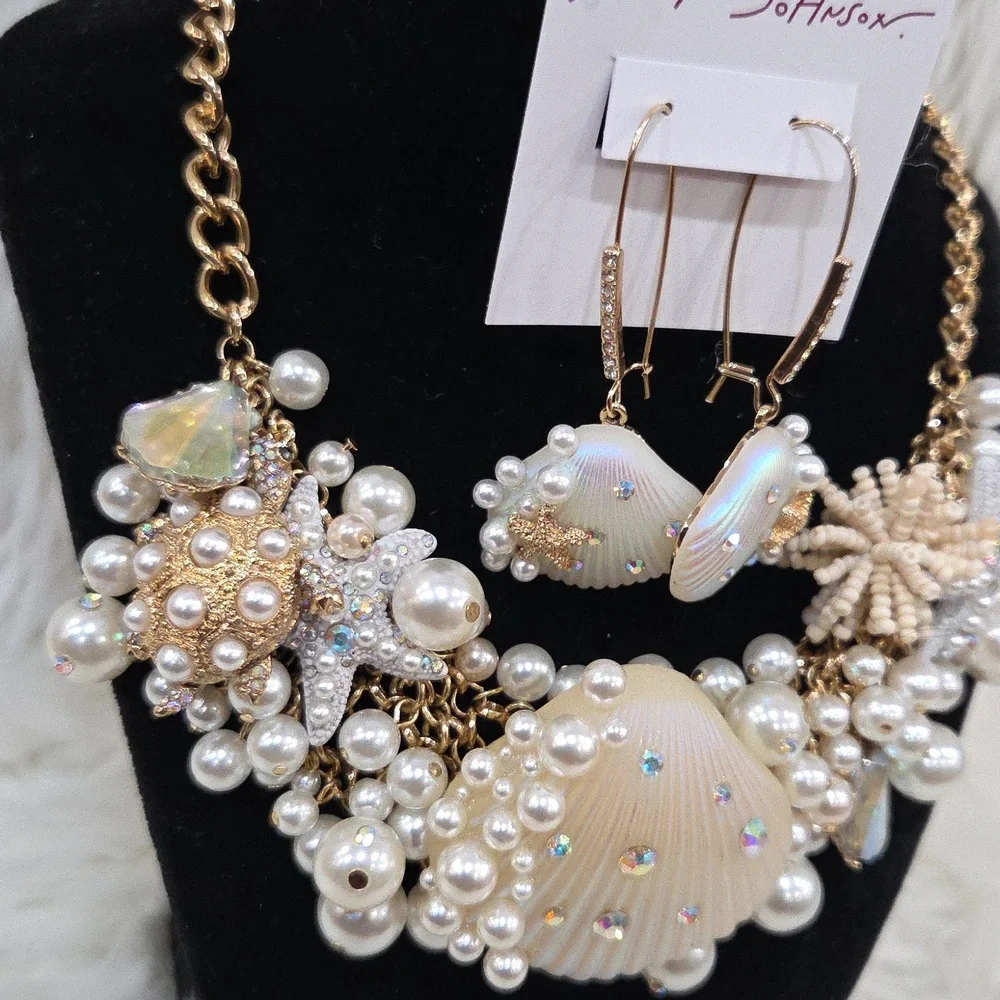 Betsey Johnson Cruise Control Clam Sea Turtle Pearl Earring + Necklace Bracelet